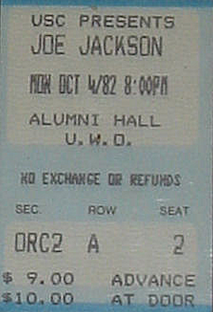 ) Joe Jackson: Night & Day, Alumni Hall, Western University, London, Ontario, Canada, Monday October 4, 1982, EP 19, mylifeinconcert.com