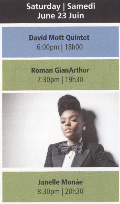 172. Locked Inside: Janelle Monáe with Roman GianArthur and the David Mott Quintet, June 23, 2012, mylifeinconcert.com, Schedule for night Condensed 