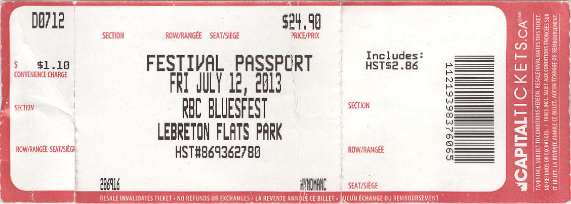 Ottawa Bluesfest ticket 2013 mylifeinconcert.com