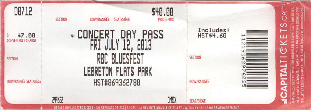 Ottawa Bluesfest ticket 2013 mylifeinconcert.com