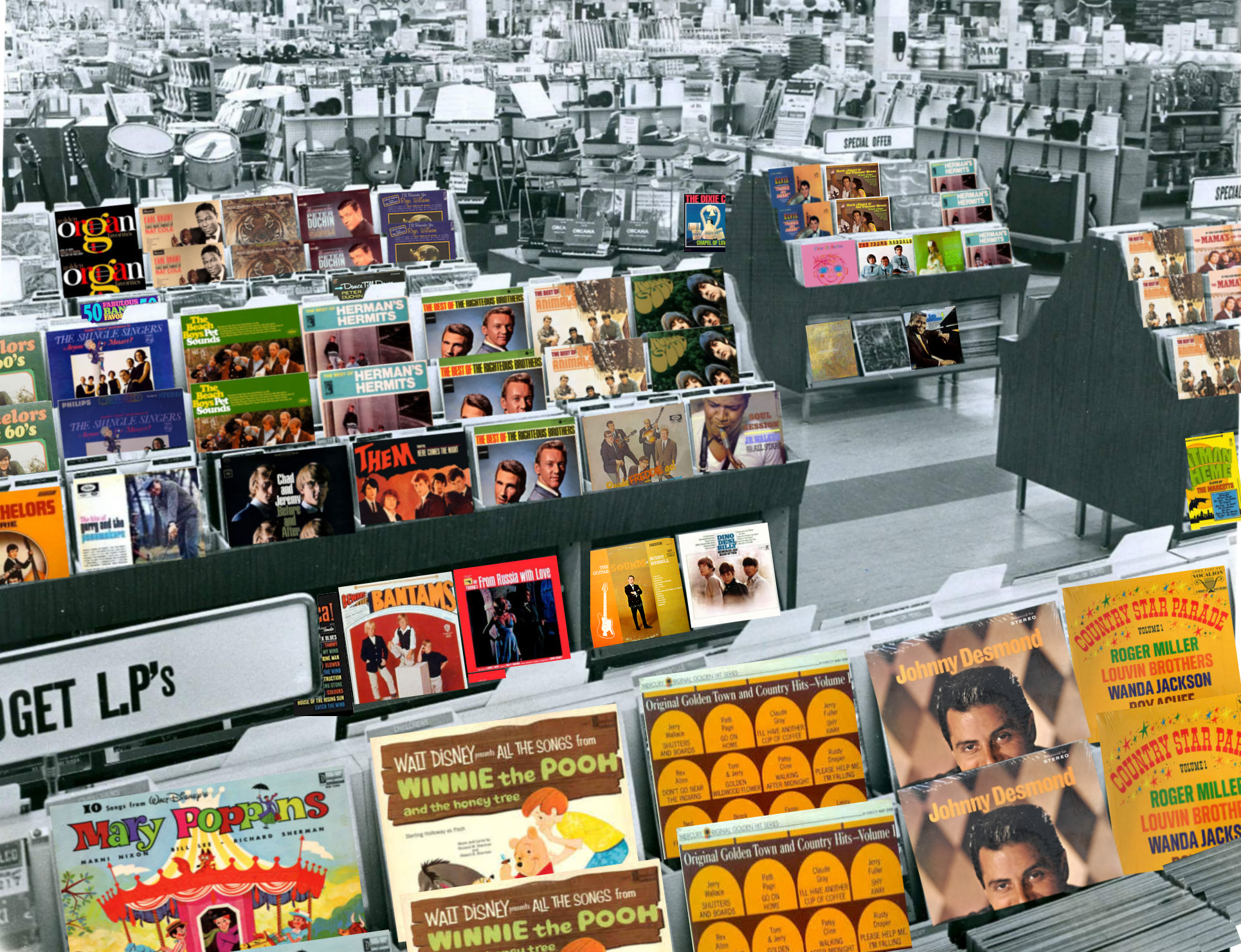 Woolco Record Department, Argyle Mall, London, Ontario, Canada, June 1966, coloured covers, mylifeinconcert.com