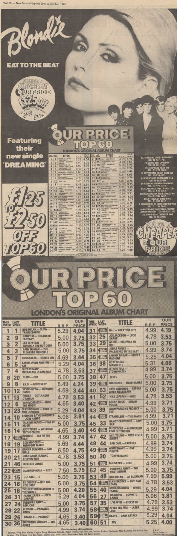 BLOG NME Sept 29 1979 OUR Price Blondie Ad and Top100