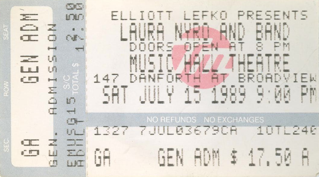 LauraNyro Ticket Toronto July 15 1989 variousartists