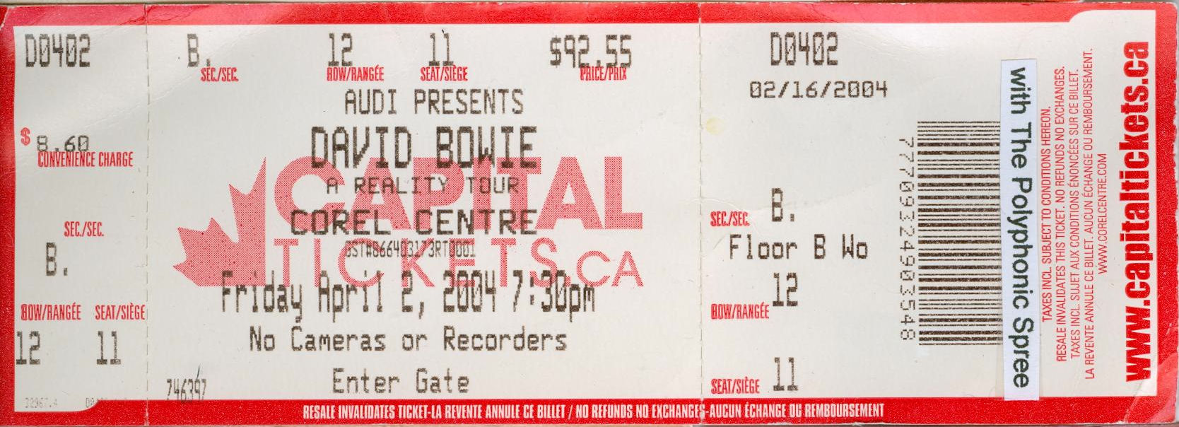 David Bowie Ottawa April 2 2004 mylifeinconcert.com