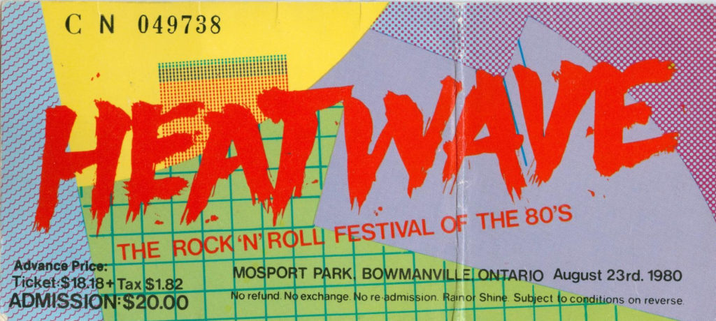 Heatwave Festival Ticket, August 23, 1980, Canada, mylifeinconcert.com