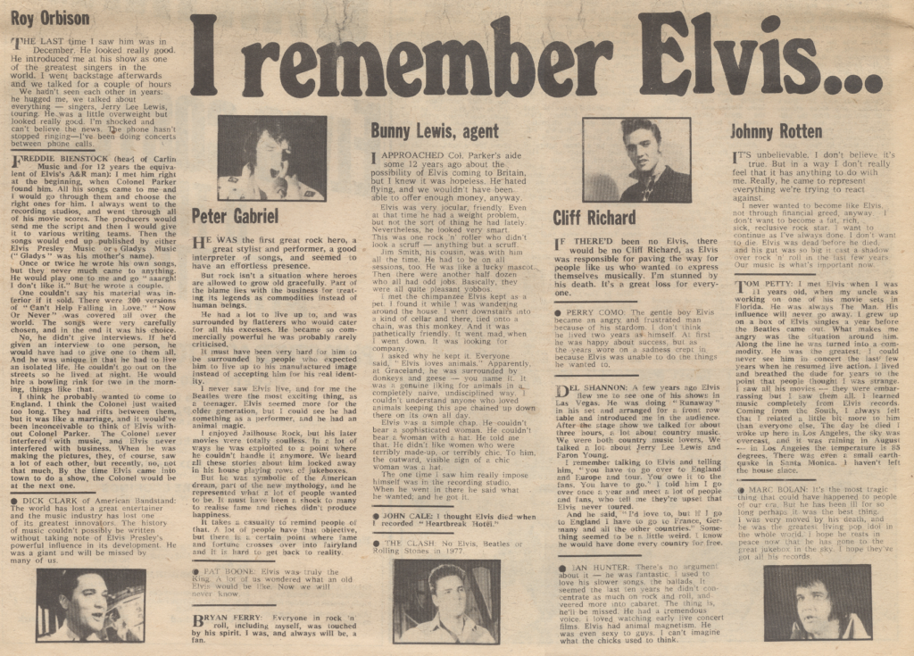 I remember Elvis, Melody Maker Aug 27 1977, death of Elvis, mylifeinconcert.com