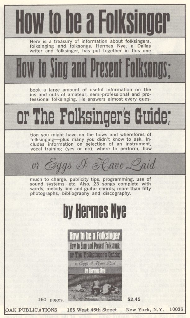 How to Be a Folksinger by Hermes Nye Sing Out! mylifeinconcert.com