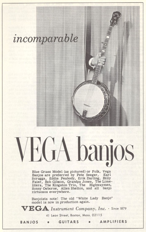 Vega Banjo Ad mid 60s Sing Out! mylifeinconcert.com