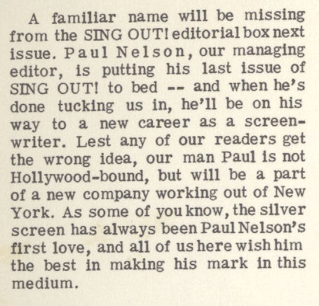 Silber Paul Nelson Resigns Sing Out! 1965 mylifeinconcert.com