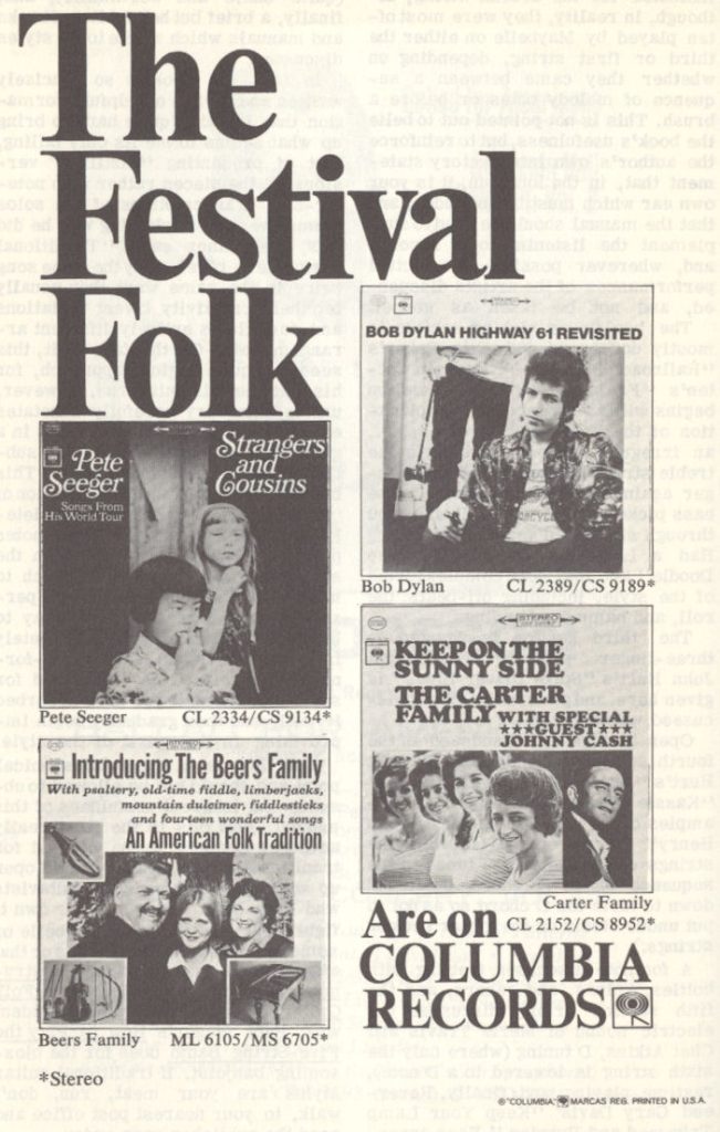 Festival Folk Columbia Records Ad 1965 Sing Out! mylifeinconcert.com