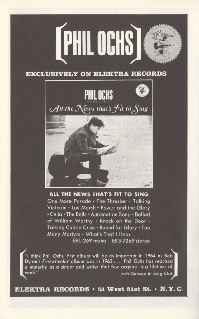 Phil Ochs All the News That's Fit To Sing 1965 Ad Sing Out! mylifeinconcert.com