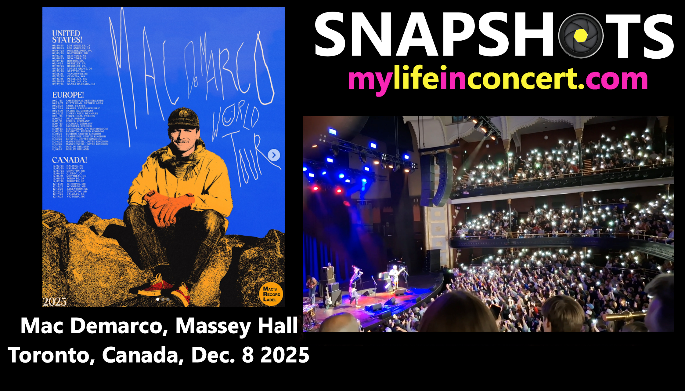 221. Cooking Up Something Good: Mac Demarco with Tex Crick, Massey Hall, Toronto, Ontario, Canada, Monday December 8, 2025 SNAPSHOTS, mylifeinconcert.com